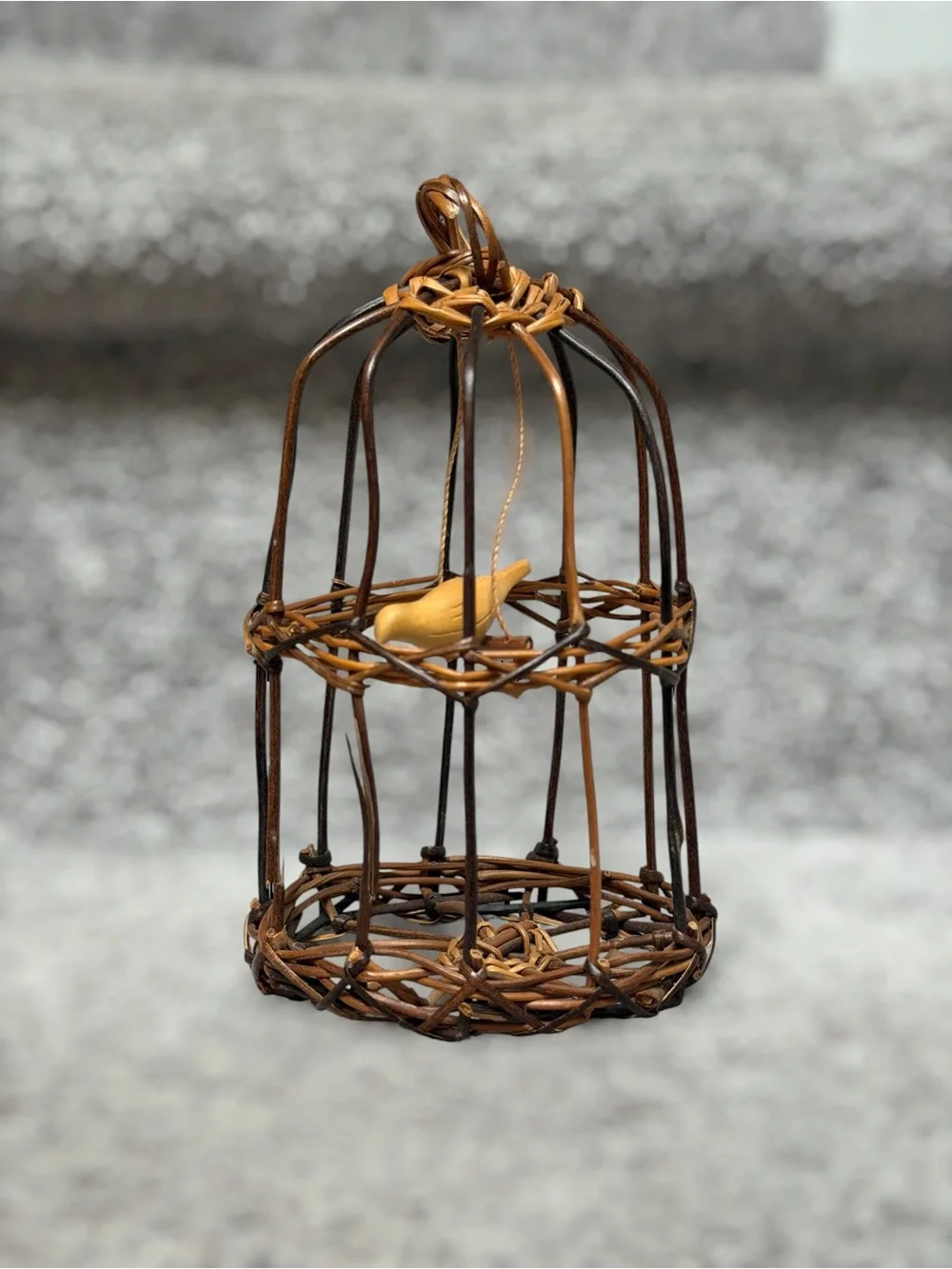 Decorative Wicker Bird Cage Hanging Ornament Wooden Bird Rustic Cottage Decor